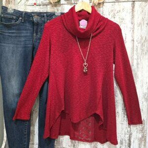 Artesia Red Cowl Neck Tunic Blouse Women’s Medium Long Sleeve Knit Top Relax NWT